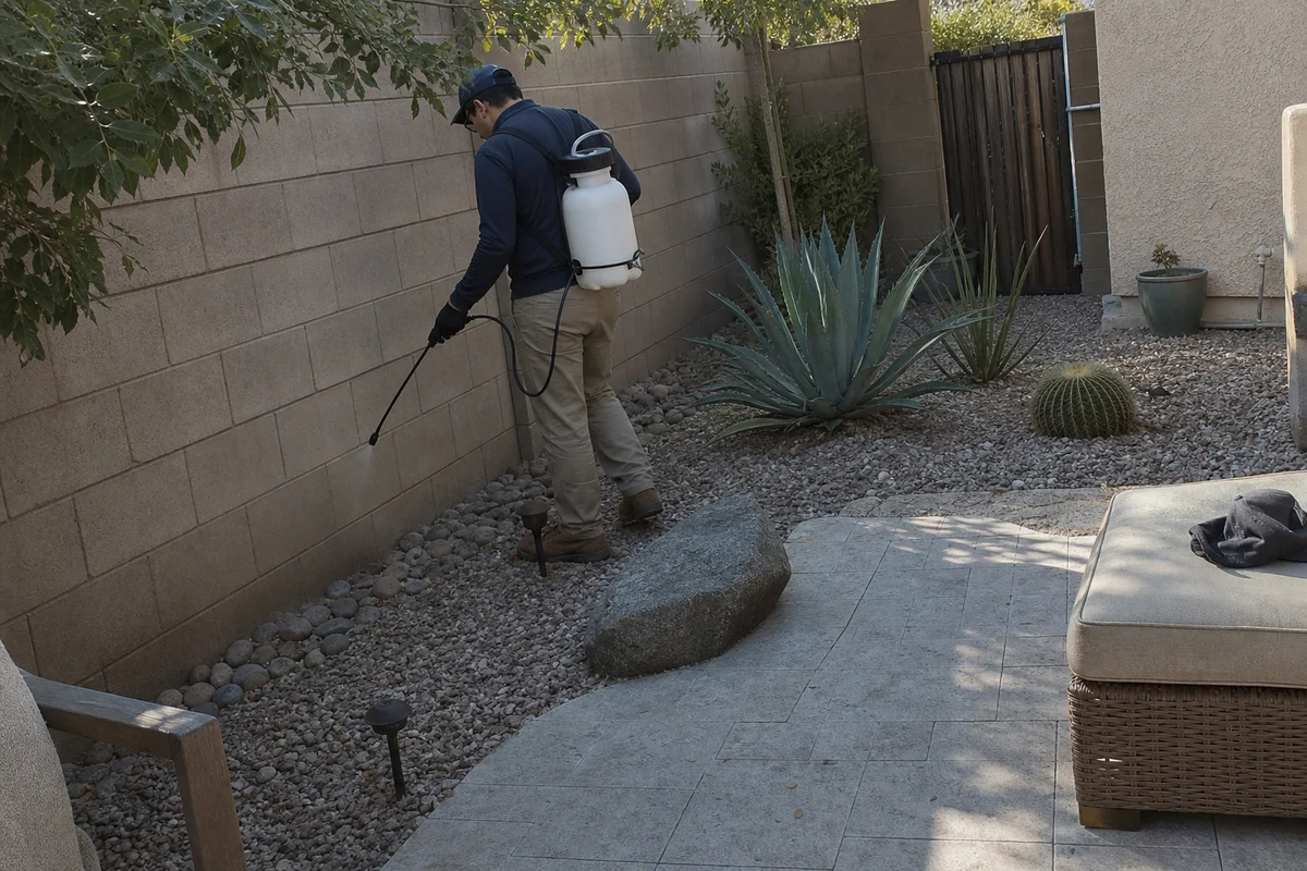 Perimeter treatment in a desert-landscaped Phoenix yard